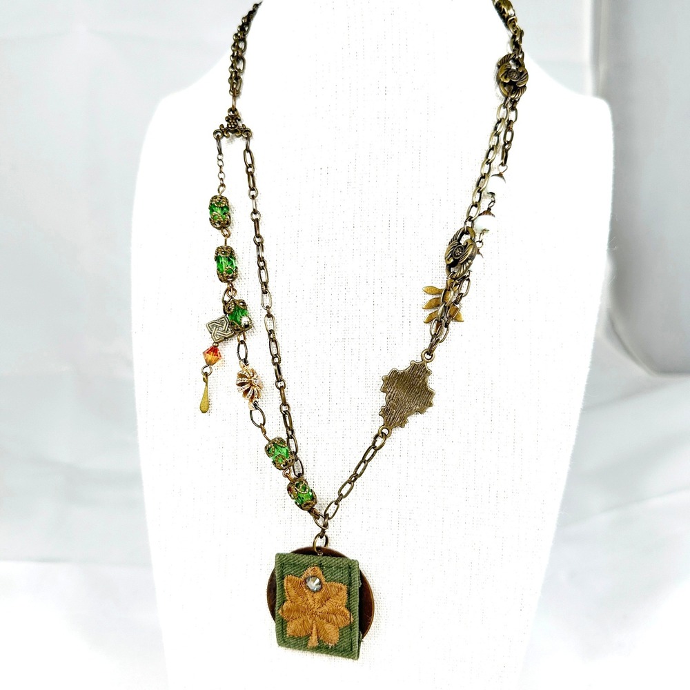 Army Major Field Grade Patch Necklace Handmade Assemblage Vintage Beads 18"